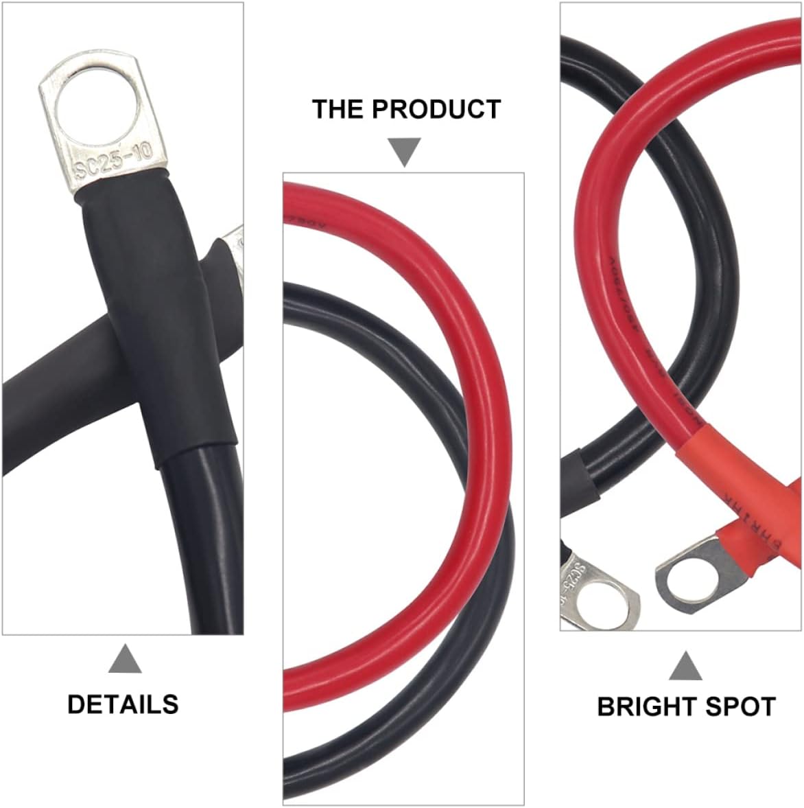 GLEAVI 2Pcs Battery Power Cables Positive Negative Durable Wire Connectors for Efficient Power Transmission