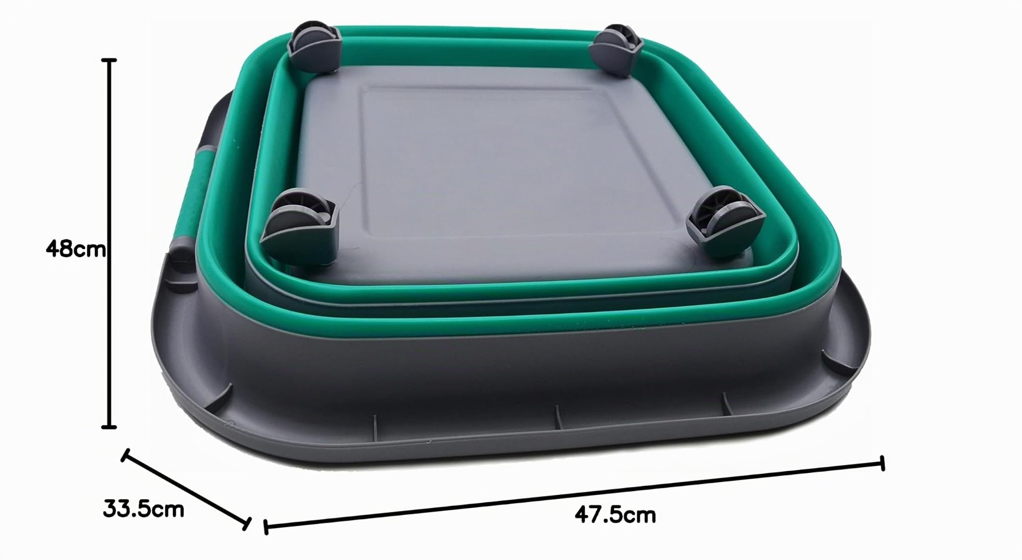 SAMMART Faltbarer Wäschekorb aus Kunststoff mit Rädern, 39 l, zusammenklappbar, mit Rollen, tragbare Waschwanne, platzsparender Korb (1, Dark Grey/Bluish-Green)
