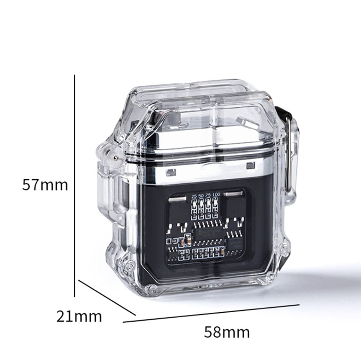 Briquet Électrique Étanche L'extérieur Affichage Puissance du Corps Transparent Coupe-Vent Briquet Plasma à Double Arc avec Cordon pour Randonnée Camping L'Aventure