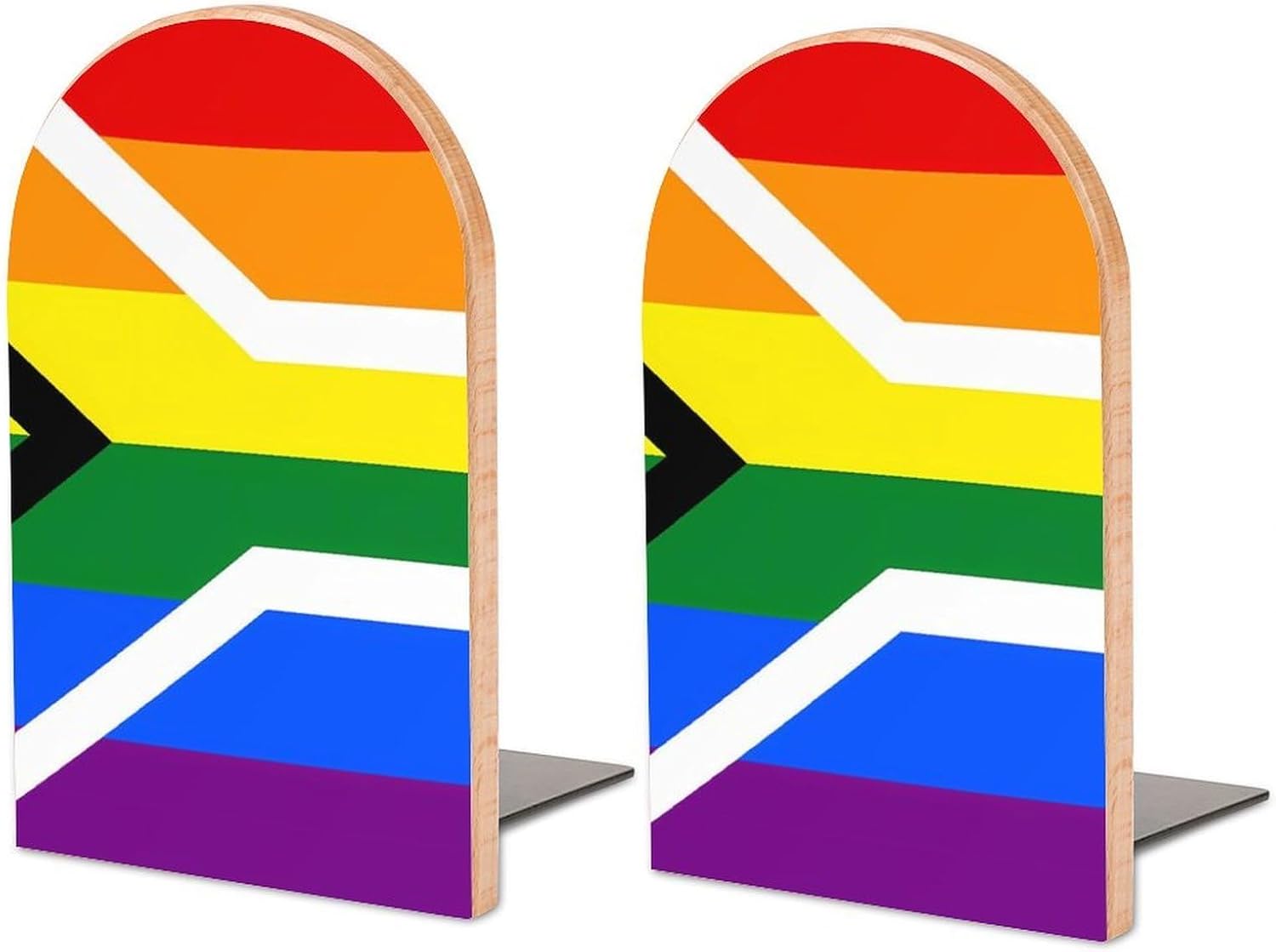 Gay Flag of South Africa Cute Wood Book Ends Decorative Bookends 1 Pair Non-Skid for Shelves Home Office 7 X 5 Inch