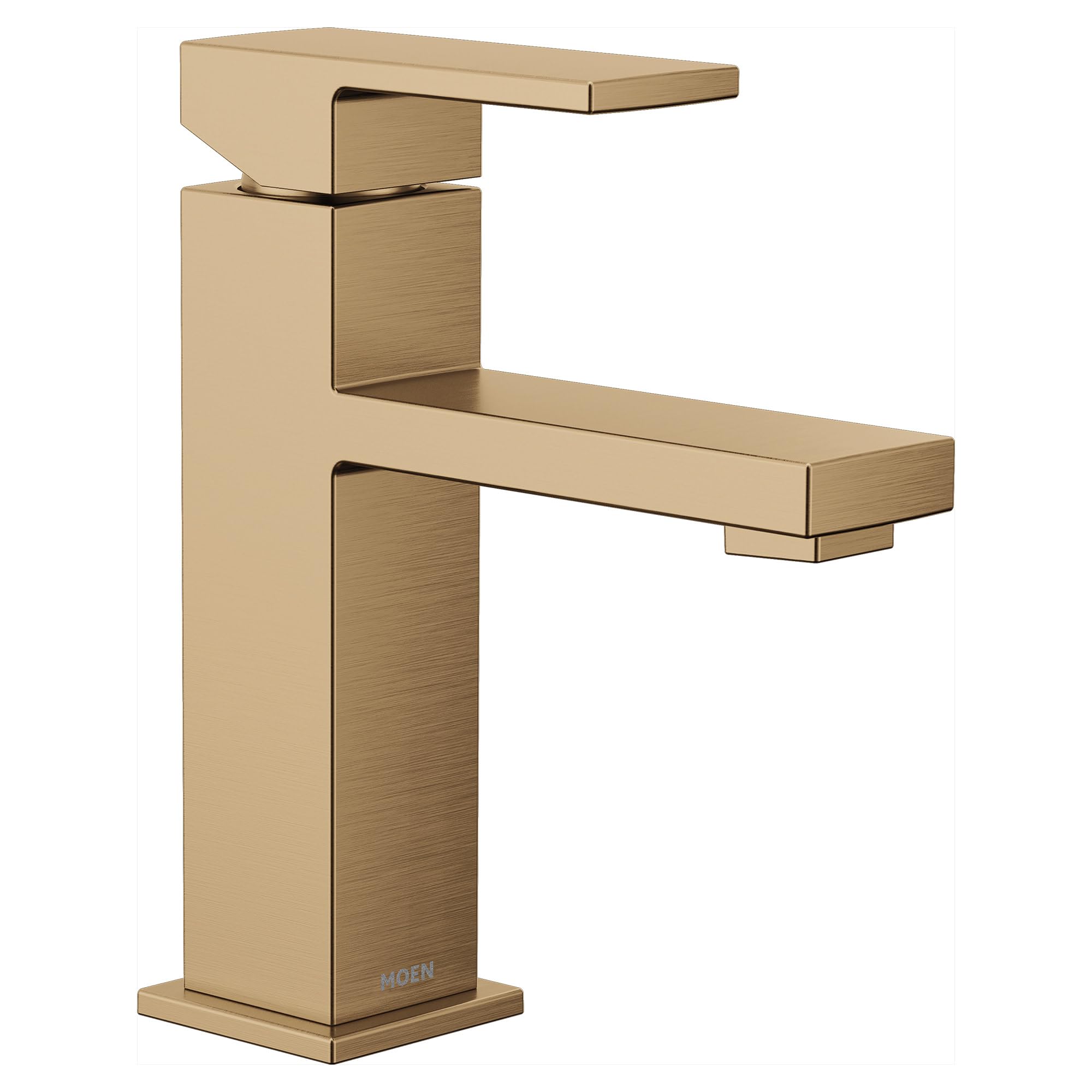 Moen Revyl Bronzed Gold One-Handle Single Hole Modern Bathroom Sink Faucet with Optional Deckplate and Spring Loaded Drain Assembly, 84771BZG
