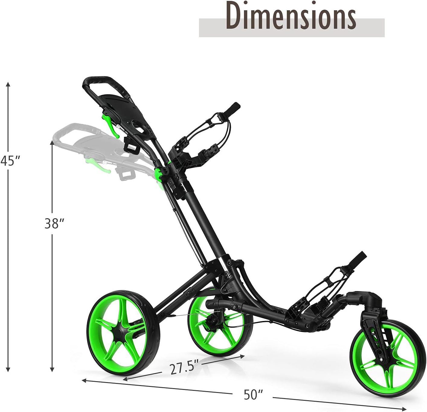 Tangkula Golf Push Cart with 360° Rotating Front Wheel, Aluminum Collapsible 3 Wheels Golf Pull Cart, Golf Trolley w/Elastic Strap, Scoreboard Storage & Foot Brake, Height-Adjustable Handle