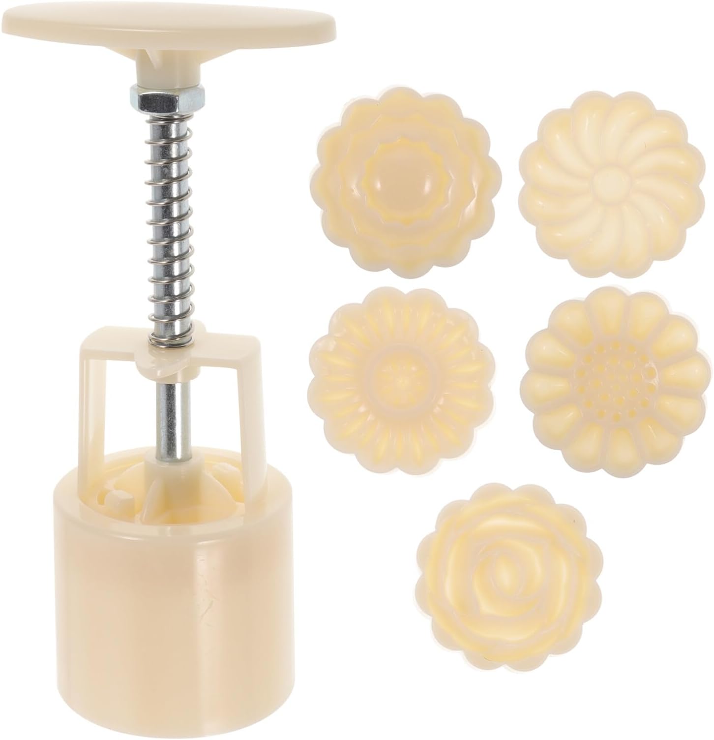 Healifty 1 Set 50G 3D Mooncake Mold 3D Flowers Hand Pressure Fondant Dessert Moon Cake Mould with Stamps for DIY Baking Accessories (White)