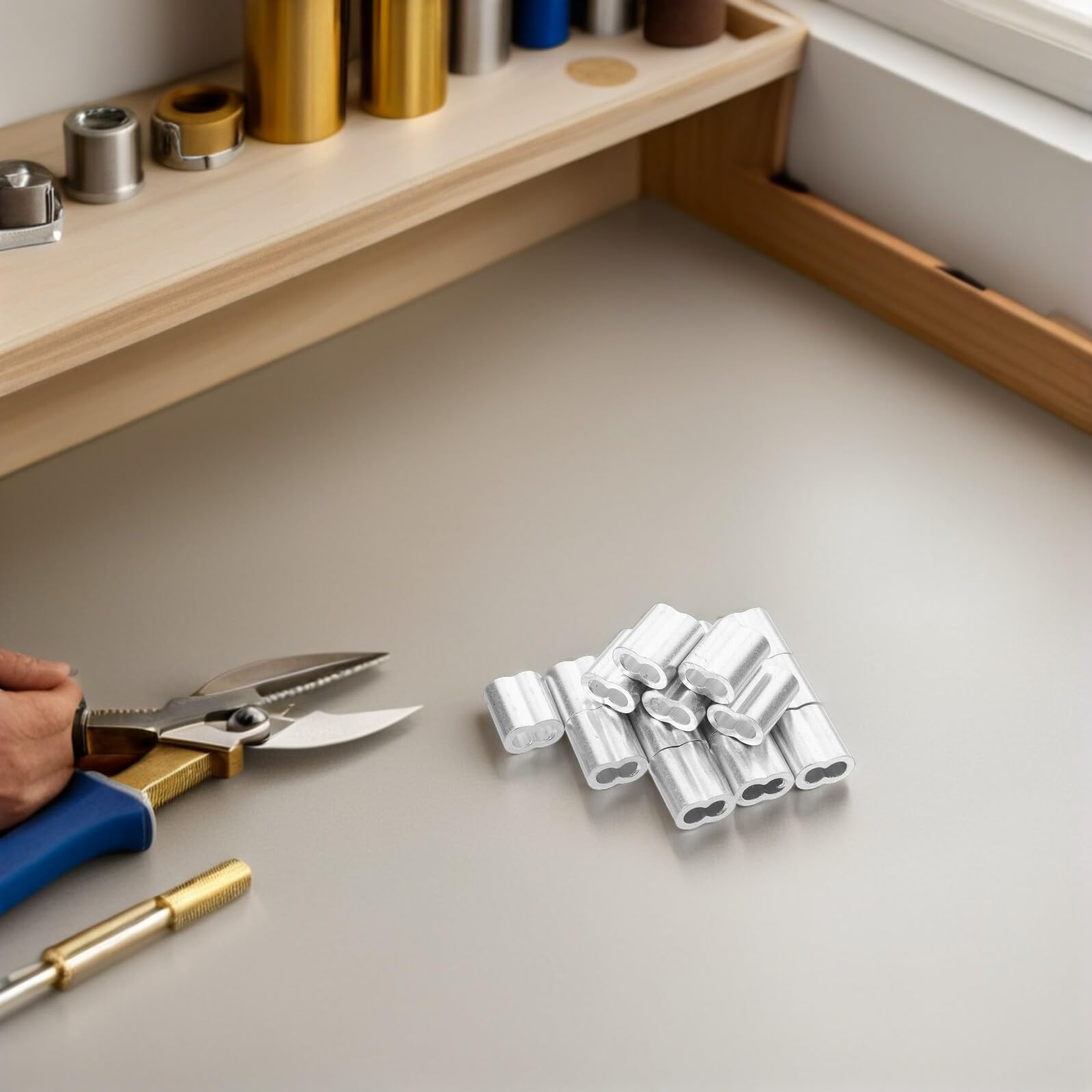 Kit Morsetti per Cavi in Acciaio Inossidabile e Alluminio 120 Pezzi Morsetto a Doppio Foro e Redancia per Cavi Metallici M5 Accessori per Sospensione e Fissaggio in Ambienti