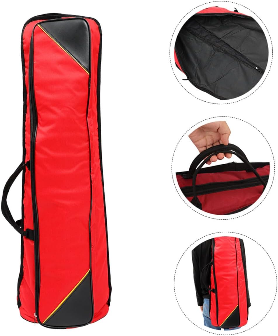 ULTECHNOVO Thickened Waterproof Oxford Cloth Trombone Bag Red, Portable Musical Instrument Storage Pouch with Shoulder Strap for Travel and Protective Carrying Case