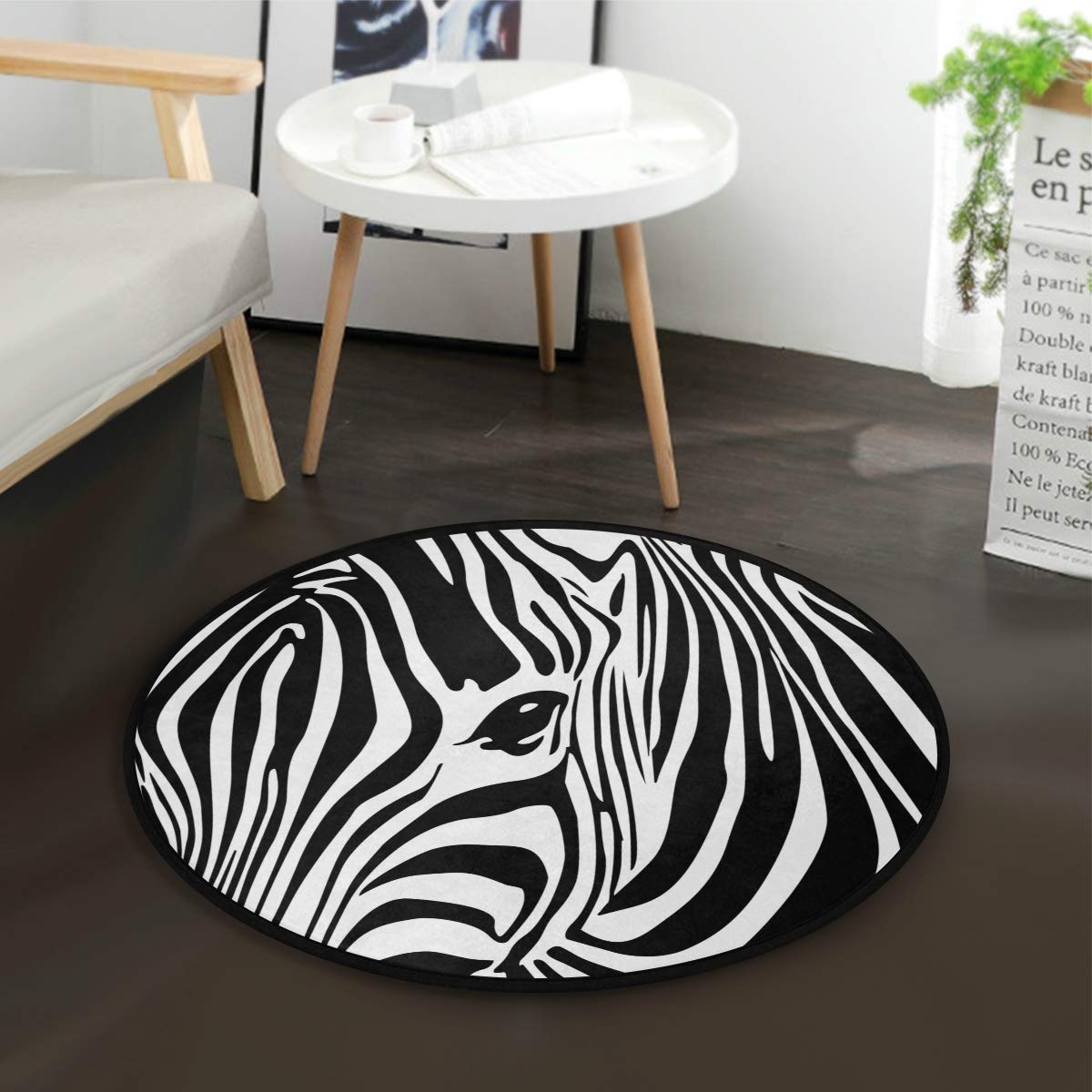 Mnsruu Alfombra redonda abstracta de cebra negra blanca para sala de estar, dormitorio de 3 pies de diámetro (92 cm)