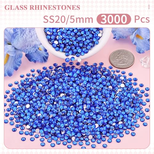 Image of 3000PCS SS20 /5mm Crystal Glass Rhinestones for Bedazzling (Blue /Sapphire) | Flatback Rhinestones for Crafting DIY Nail Art Makeup Decoration, Gems Diomand Charms for Tumbler Shoes Clothing Mug