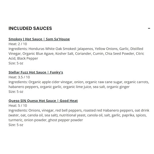 Miniatura 3 de Hot Ones Paquete de calentamiento de temporada 23, paquete de salsa picante con Smokey J, salsa picante Stellar Fuzz y Queso Sin Queso, hecho con