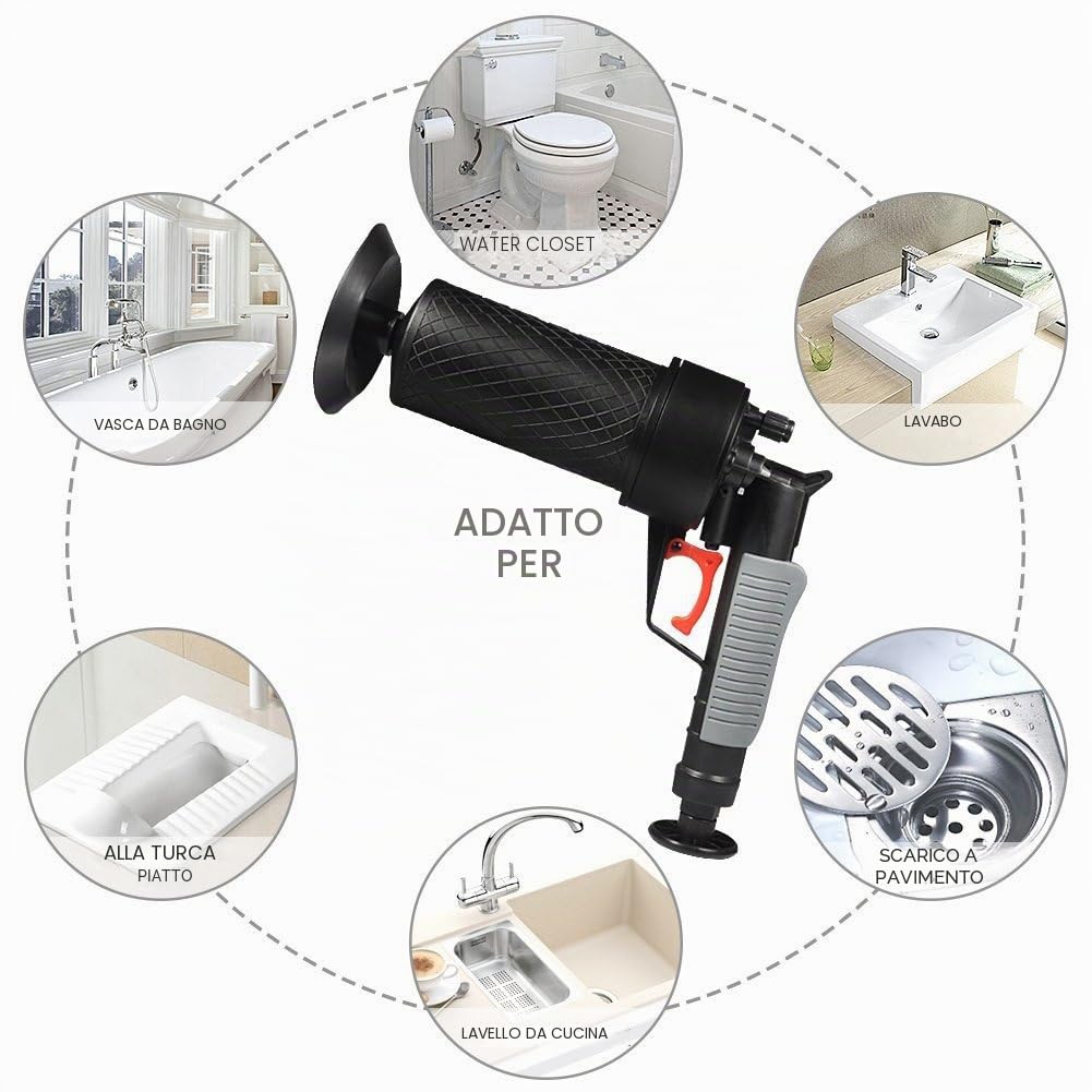 Air Power Drain High Pressure Drain Opener per tubi intasati di wc, bagno, vasca da bagno