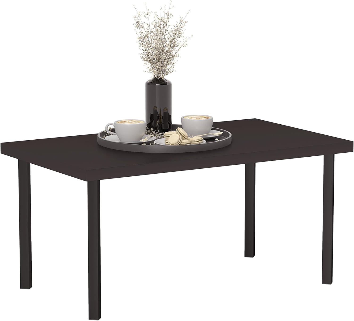 Outsunny Metal Garden Coffee Table, Rectangular Outdoor Side Table with Woodgrain Tabletop, Foot Pads for Outside, Garden, Balcony, Porch, 95 x 55 x 46cm, Brown
