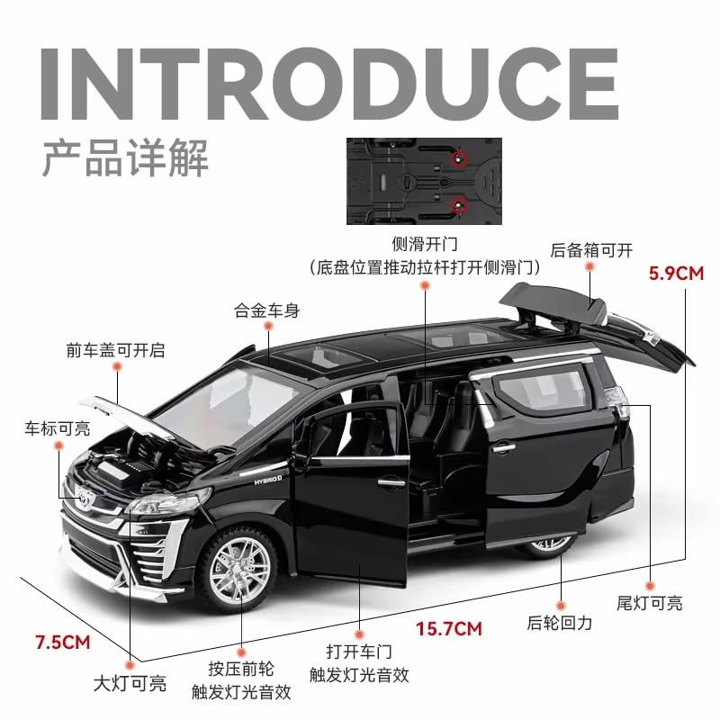 Image of Alokik Enterprise 1:32 Alphard 2021 Model Die-Cast Metal Pull Back Car with 6 Openable Doors with Sounds and Lights Toy Decoration Car Best Gift Toys for Kids【Black】