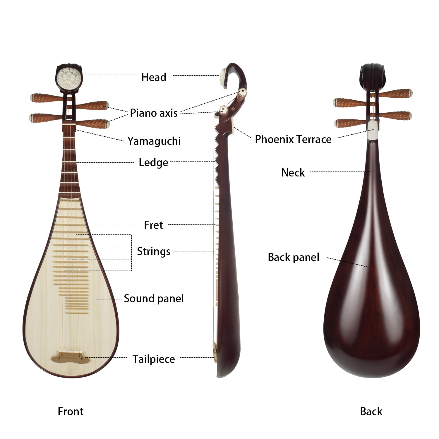 YCXYQ Hardwood Pipa Professional Chinese Lute Pure Handmade Rosewood Piano Axis Traditional Chinese Stringed Instrument Suitable for Beginners Adults