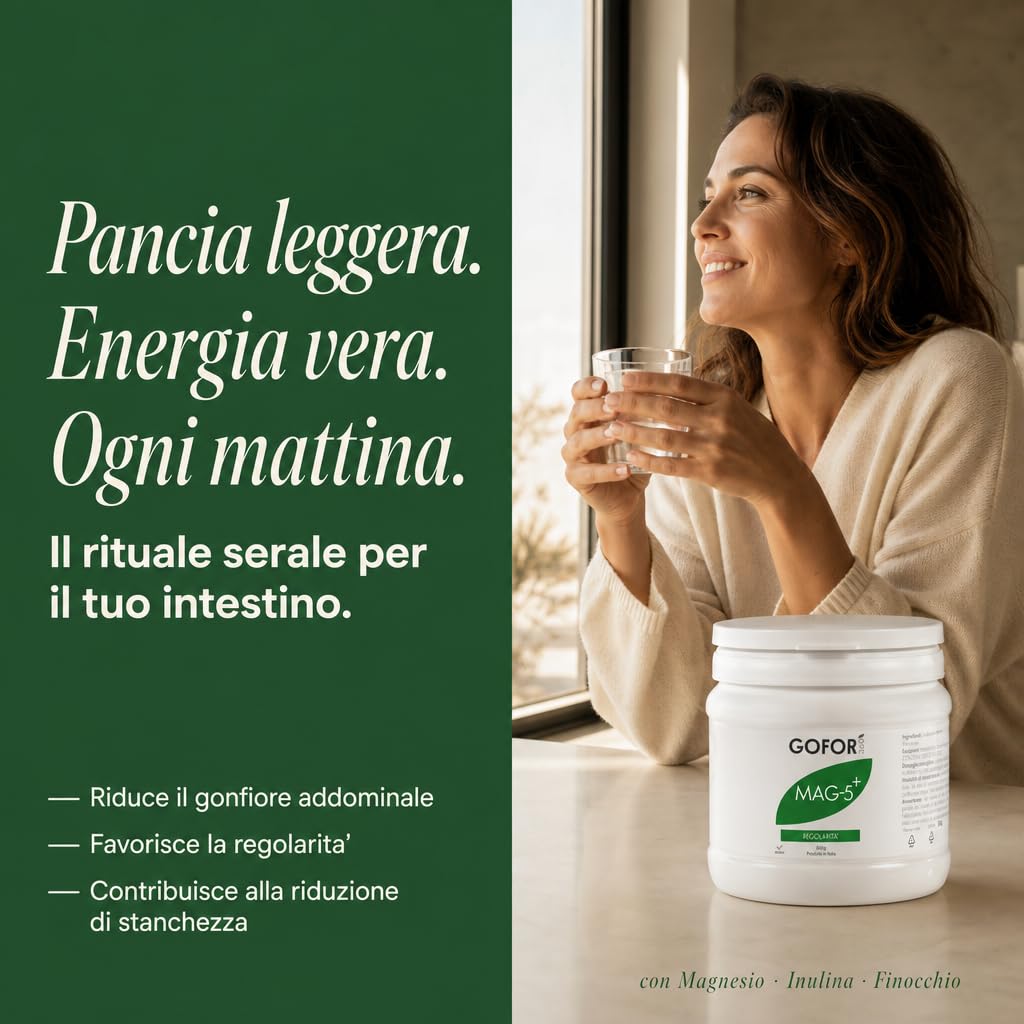 GOFOR360 MAG 5+ REGOLARITÀ - Magnesio Bisglicinato in Polvere con Inulina e Finocchio per Stitichezza, Gonfiore e Rilassamento - 60 Dosi