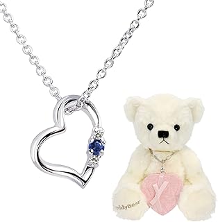 [シアーズ] 天然ダイヤ ハート ネックレス レディース テディベア ぬいぐるみセット 9月 サファイア パールホワイト ベア 1491-tdt-01-w9