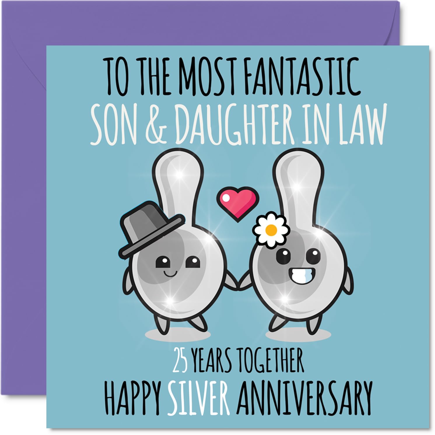 Cute Silver Anniversary Card for Son & Daughter In Law - 25 Years Together - Happy 25th Wedding Anniversary Cards for Daughter In Law Son, 145mm Greeting Cards Anniversaries