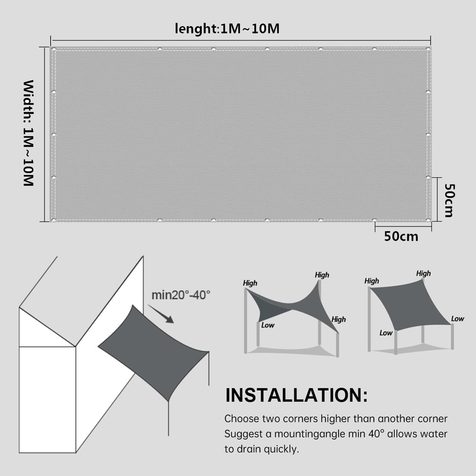 Lona de protección UV de alta calidad, 110 x 1000 cm, 185 g/m², impermeable y resistente al viento, para patio, piscina, jardín, cubierta azul oscuro