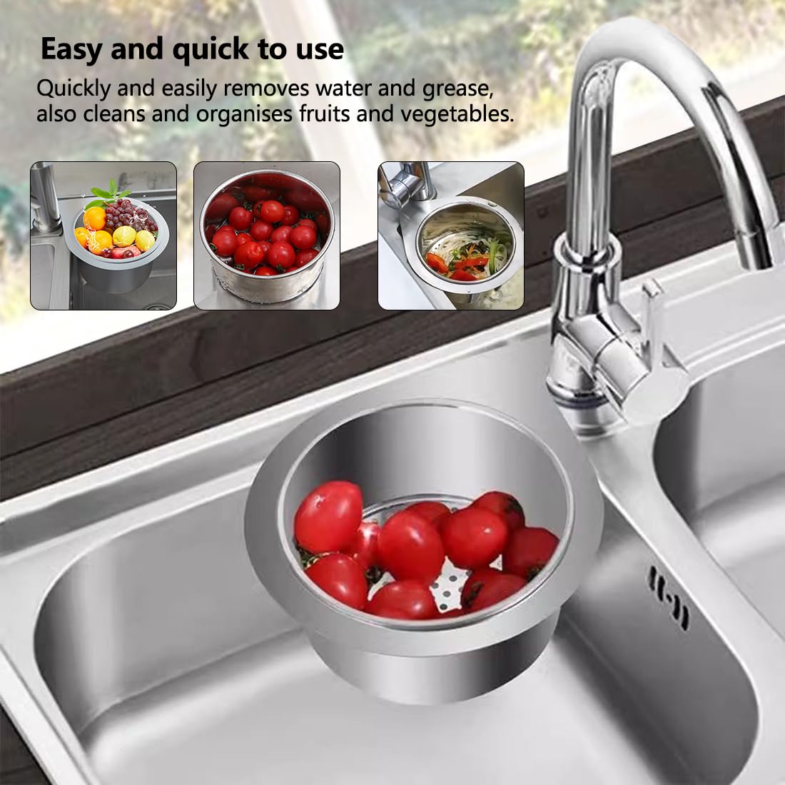 Cestello per Lavello a Forma di Cigno in Acciaio Inox, Cestino di Scarico da Multifunzionale Appendere per Lavello da Cucina,per Filtrare i Rifiuti Cucina e Lavare Frutta Verdura (1)