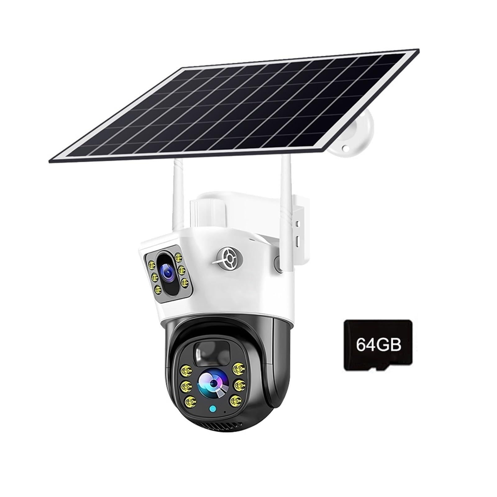 JVDDI 4MP Camera With Solar Panel Outdoor Surveillance IP Camera Support Color Night Vision PIR Motion Detection Cam(4MP WIFI 64GB Card)