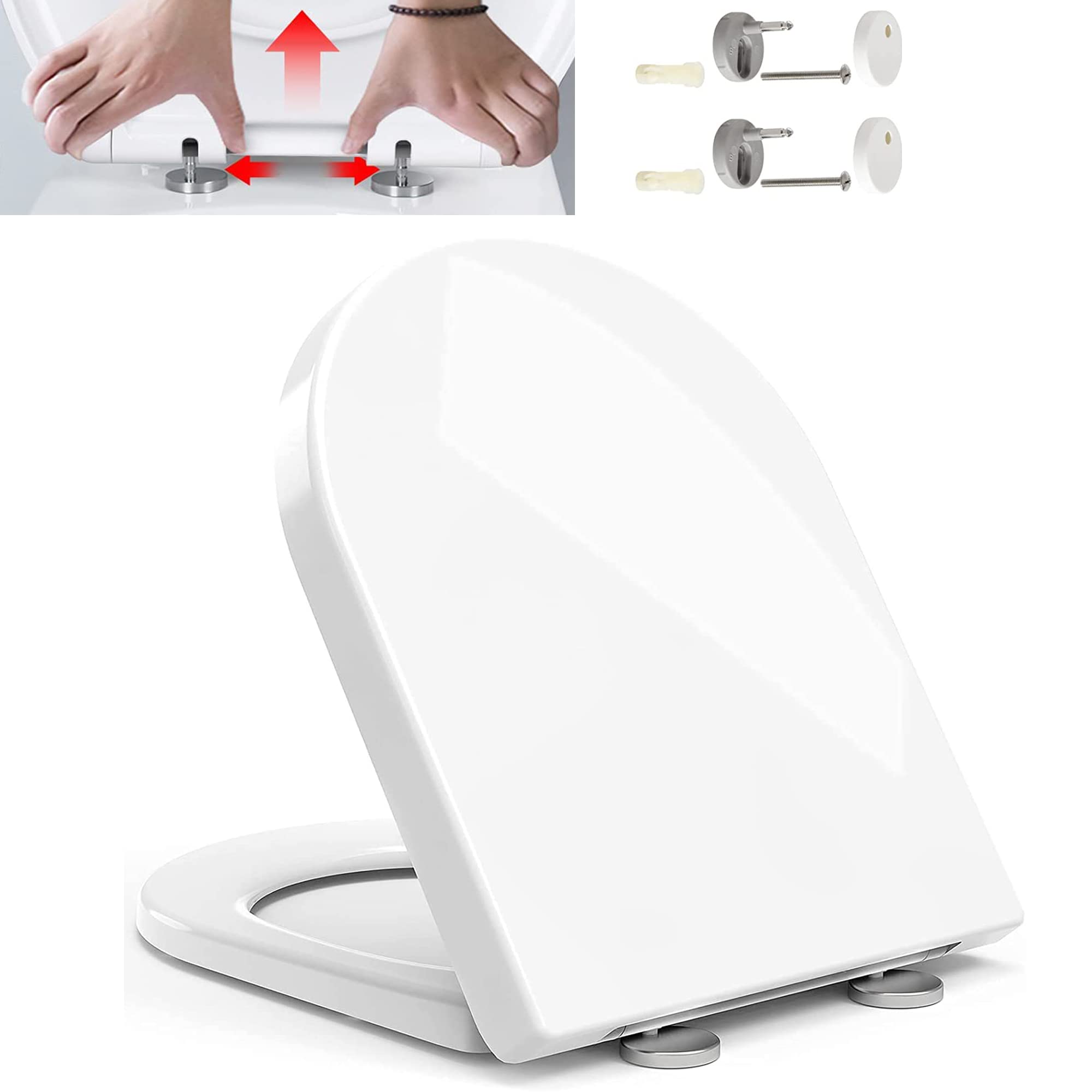 Ansimida White Soft Close Toilet Seat Simple Installation With Firmer Top Fixing & Adjustable Hinges, Quick Release Cleaning For Better Hygiene, D-Shape