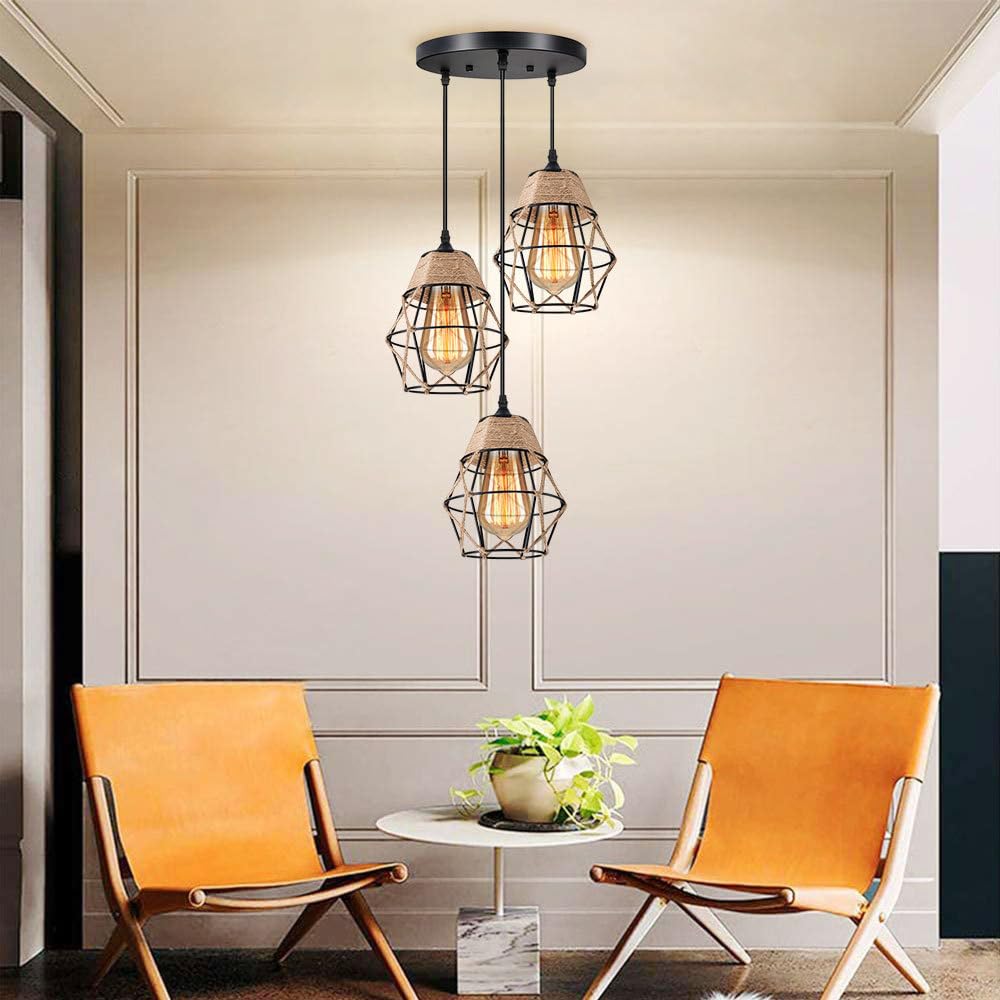 Lampy wiszące do sypialni 3-Light Fixtures Farmhouse Wiszące oświetlenie wiszące Industrial Vintage Wiszące światło Czarna metalowa klatka wisząca do kuchni Wyspa Jadalnia