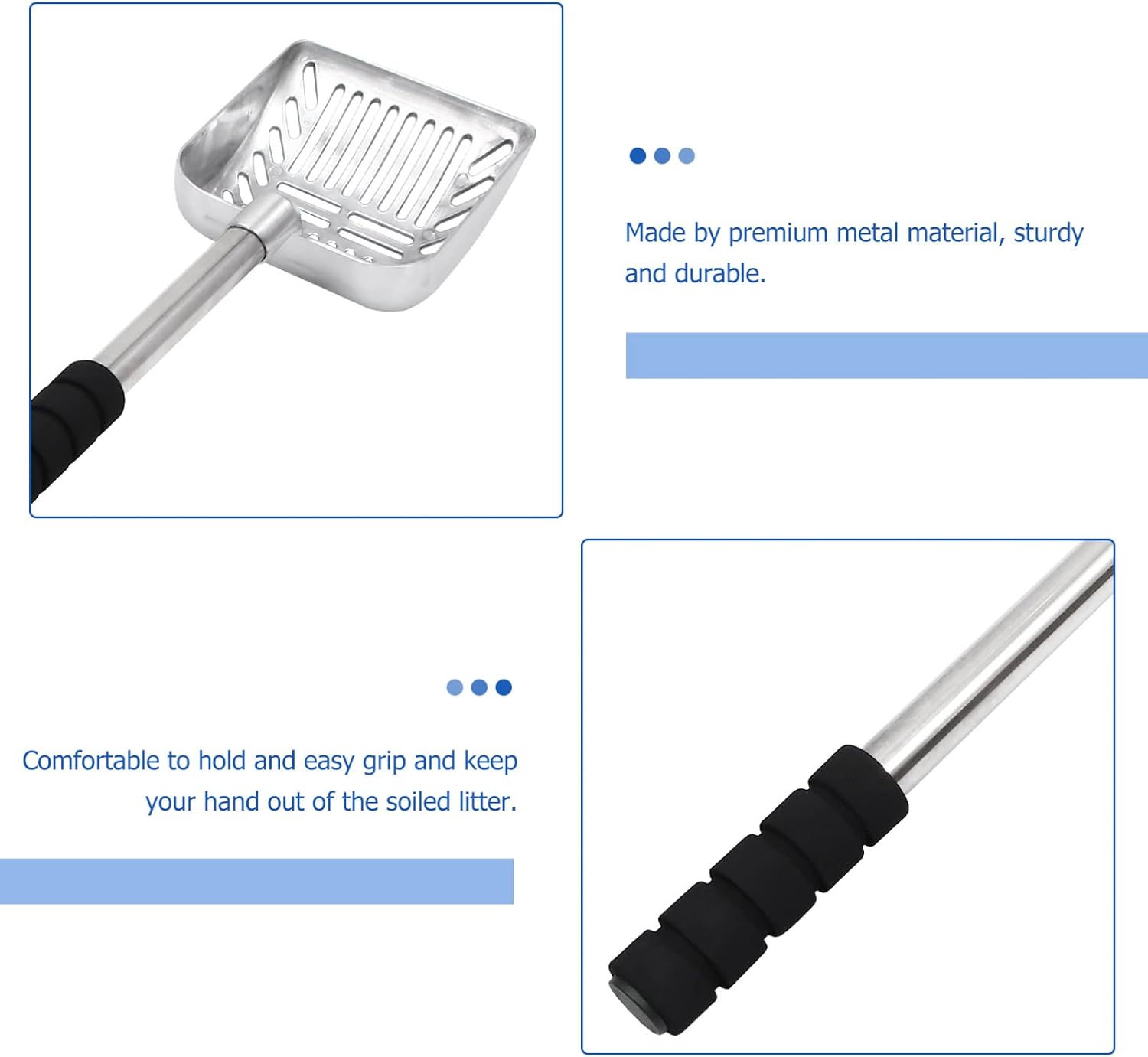 Happyyami Telescopic Metal Cat Litter Scoop Handle for Easy Sifting and Sturdy Design for Efficient Litter Box Cleaning Black Handle