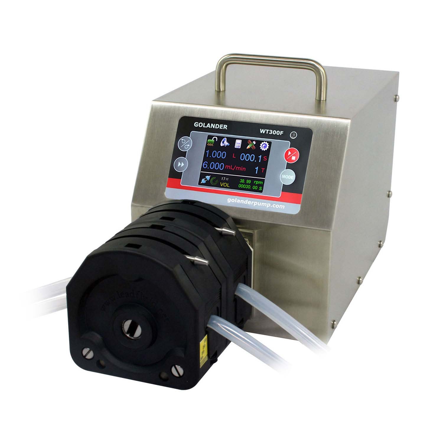 WT300F Intelligent Dispensing Peristaltic Pump with Pump Head 2xKZ25 (2 Channel), Flow Rate 2.5~3500 mL/min per Channel