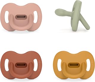 Suavinex, Pack 4 Chupetes Todo Silicona, para Bebés 06 Meses, Chupete con Tetina Fisiológica SX Pro, Súper Blandito y Flexible, Ideal para Dormir. Rosa, Verde, Teja y Mostaza