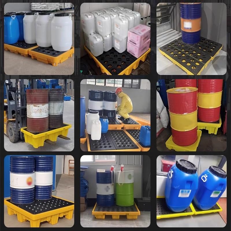 Cubeta modular de polietileno para pintura, plataforma de contención de derrames con bandeja de drenaje, palé a prueba de fugas para garaje de fábrica y cocina, capacidad de 1/2 tambor, color amarillo