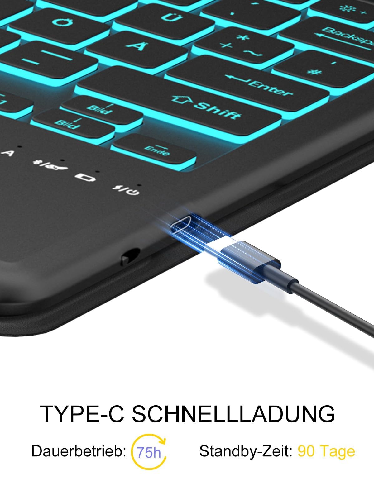 Für Idea Tab Plus 12.1" Hülle mit Touchpad & Beleuchtung QWERTZ | Mit 7-Farben Beleuchtung & Touchpad - Premium für Produktivität, Für Lenovo Idea Tab Plus Tablet 12.1 Tastatur Schwarz
