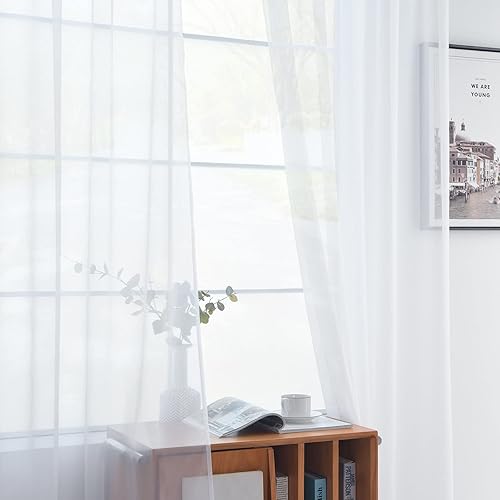 Miniatura 4 de Youleyar 2 paneles de cortinas de gasa transparentes con bolsillo para barra, color blanco, beige, negro, gris, café, 52 pulgadas de ancho y 63