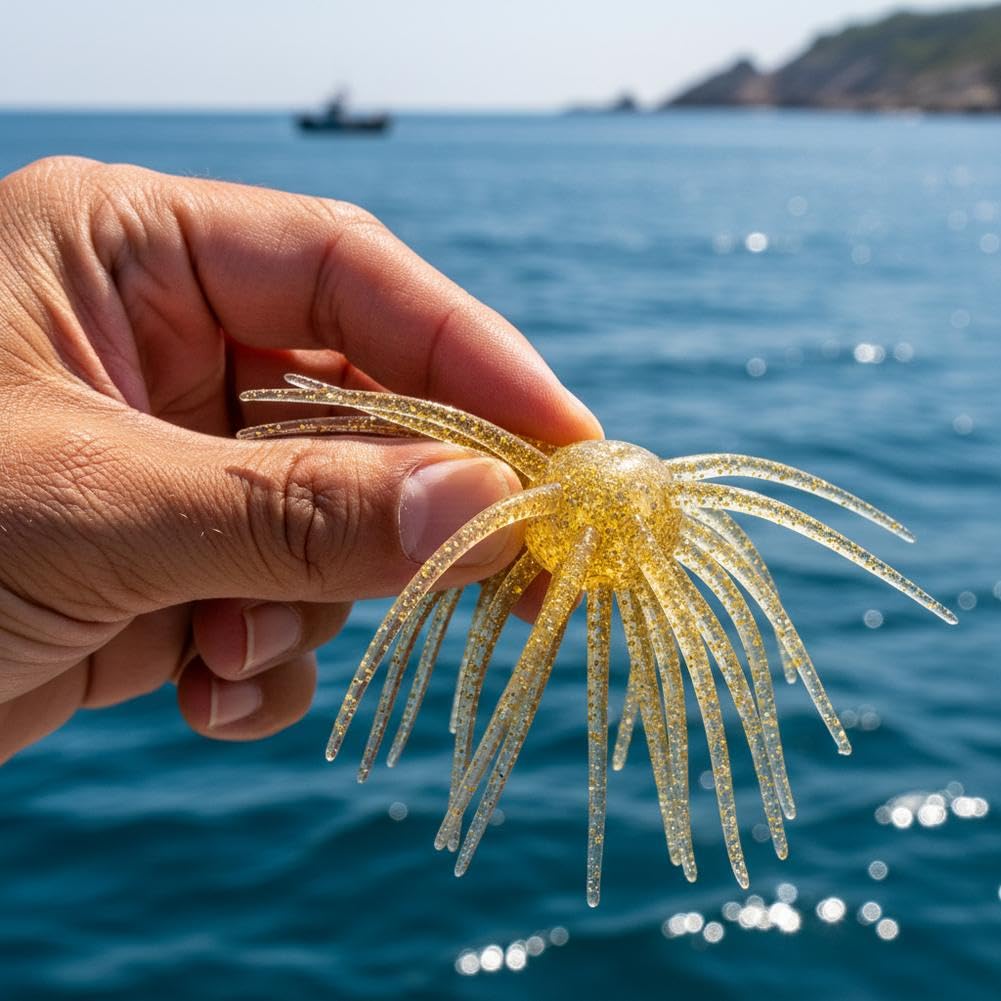 6Pcs Tentacle Creature Lure, Finesse Lifelike Fishing Lures with Multiple Tentacles, Floating Seaurchin Bait,Soft Plastic Baits for Bass Fishing, Drop Shot,Wacky Rig/Neko Rig and Finesse,Slow Sinking — view 2