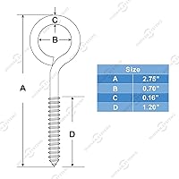 Vista 3 de SHONAN - Tornillos de ojo de acero inoxidable de 2.75 pulgadas para madera, 16 ganchos de ojo de tornillo, tornillos de ojo para uso en interiores