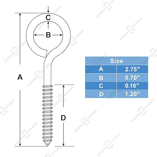 Miniatura 3 de SHONAN - Tornillos de ojo de acero inoxidable de 2.75 pulgadas para madera, 16 ganchos de ojo de tornillo, tornillos de ojo para uso en interiores y
