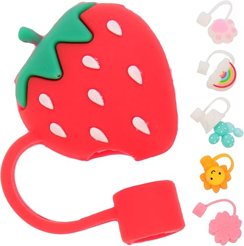 Miniatura 5 de IMIKEYA Tapa de paja de silicona 6 piezas de dibujos animados reutilizables de silicona para pajitas de beber, tapones de pajilla, protectores de