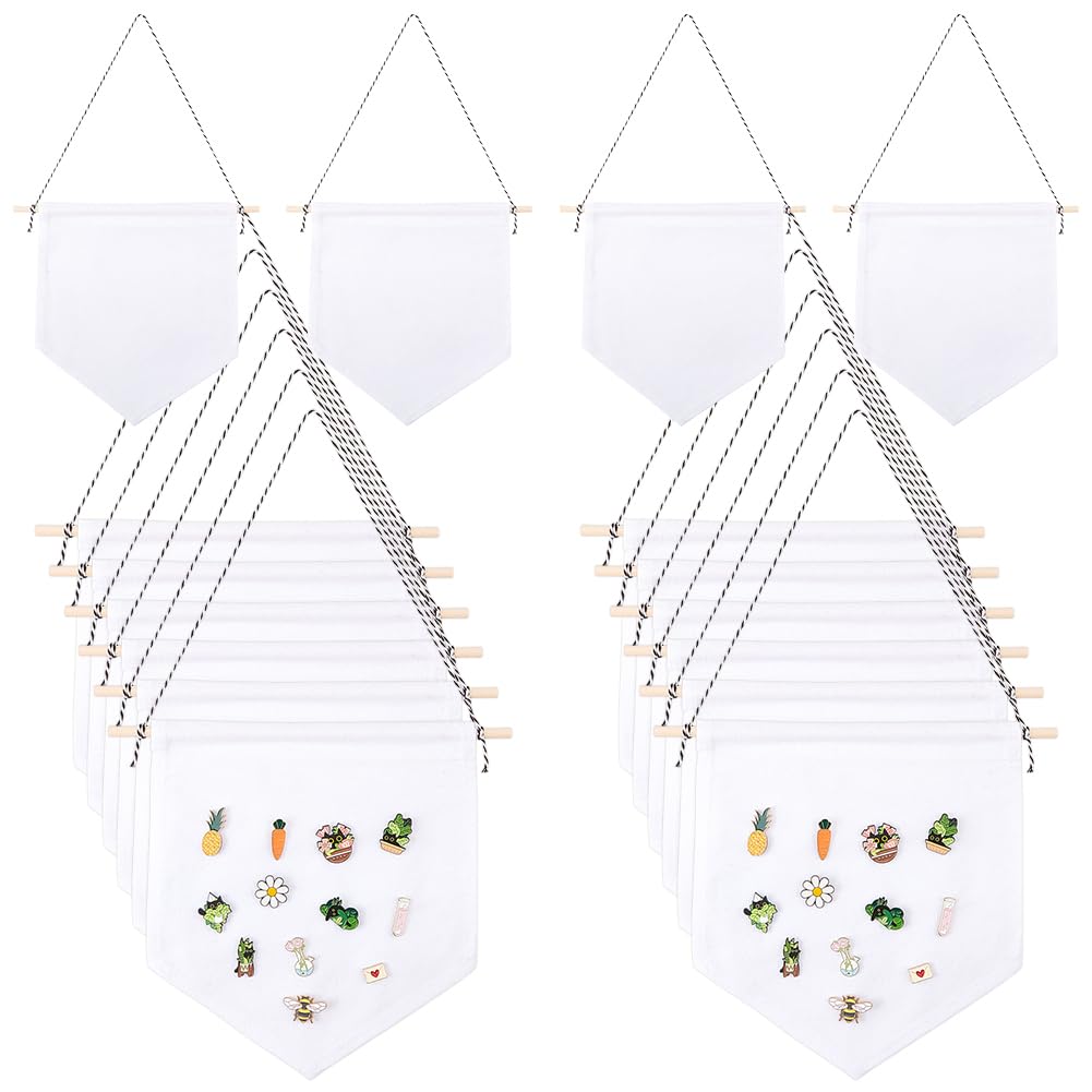 Rangement bijoux suspendu et bannière en toile blanche pour organiser 16 broches émail
