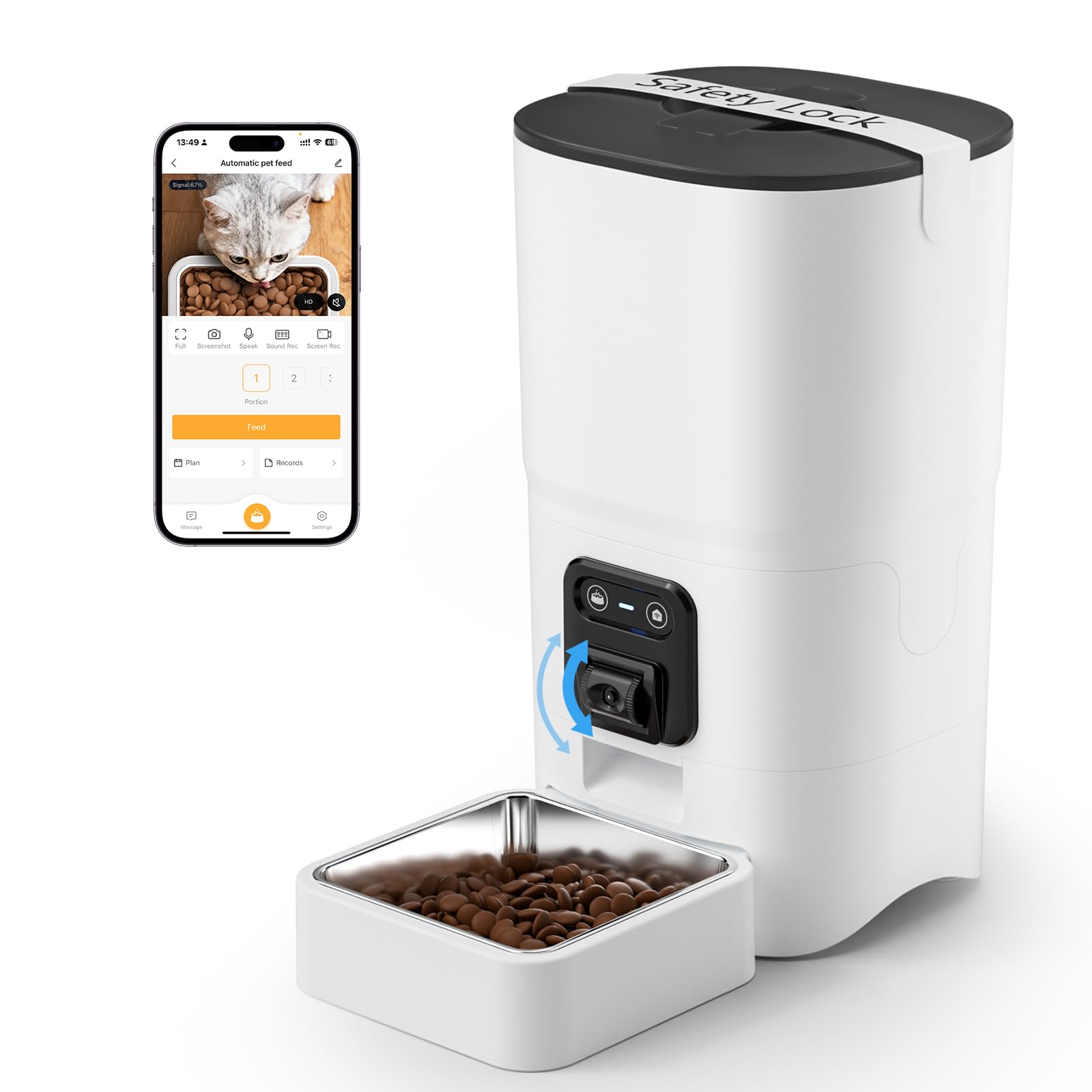 PAPIFEED Automatic Cat Feeder 6L 2.4G WiFi Smart Pet Feeder with Camera & Two-Way Audio, Adjustable Angle, Easy to Clean Detachable Feeding Schedule 1-10 Meals Per Day for Cats & Small Dogs - White