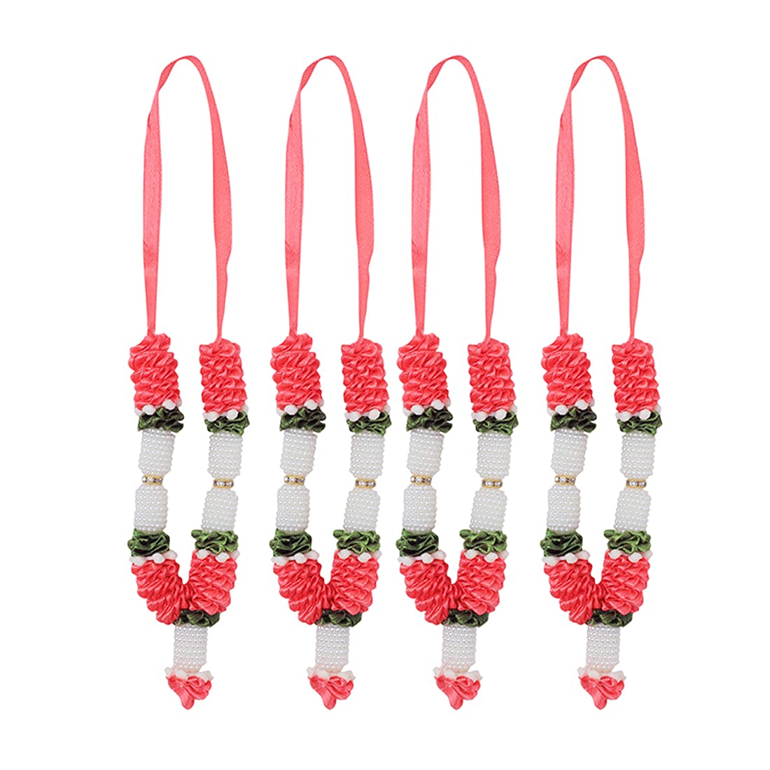 Set of 4 Pink Artificial Flowers Ribbon Garland Haar Mala for small Idol-Mala for God, Pooja Sringar Articles ornament Indian Traditional Laxmi Ganesh Mala Pooja Jewel Items gifts (size 4")