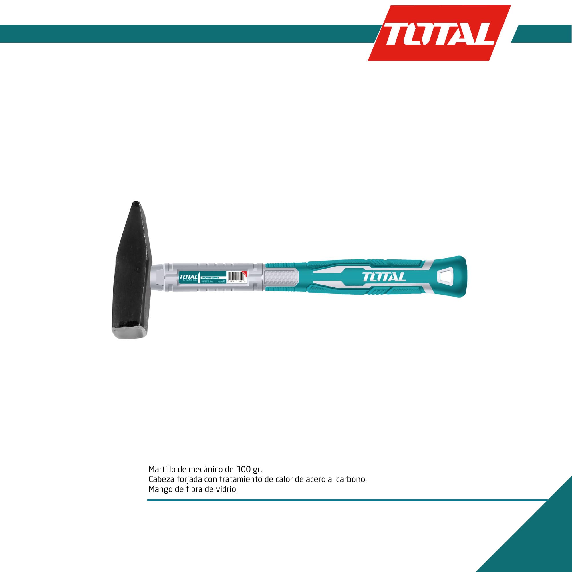 Martello Da Meccanico TOTAL 300g - Testa Acciaio, Manico Fibra Di Vetro Per Lamiere E Metall - Foto 9