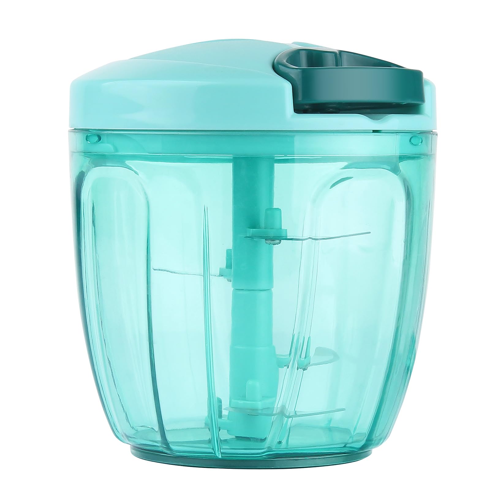 Ourokhome Manual Food Processor Vegetable Chopper, Portable Hand Pull String Garlic Mincer Onion Cutter for Veggies, Ginger, Fruits, Nuts, Herbs, etc., 900ml, Blue