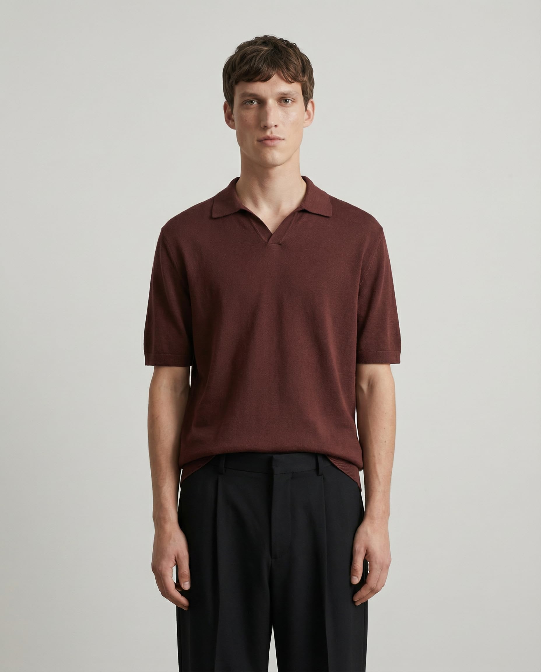 Diana Studio - Polo Senza Bottoni Rasata in Maglia, Uomo, 100% Lino, Maniche Corte, Casual Fit