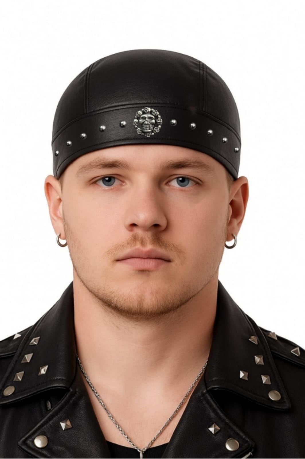 Sheep Leather Skull caps in Black Sweat Head Wraps Studded Skull Cap Bandana Style in Real Do Du