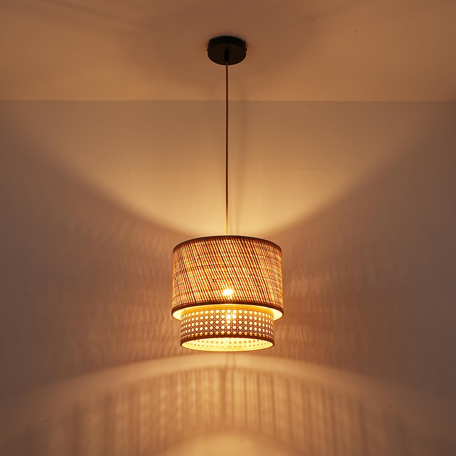 FORCOSO Rattan Pendelleuchte Esstisch -Vintage Boho Hängelampe Ø29cm Rattan