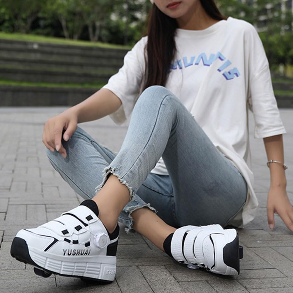 Kids Kids Roller Shoes Boy Girl Sneakers, Outdoor Sport Shoes Sneakers with 2 Wheels Unisex Skateboarding Shoes Retractable Skating Shoes for Children's Park Sports Walking