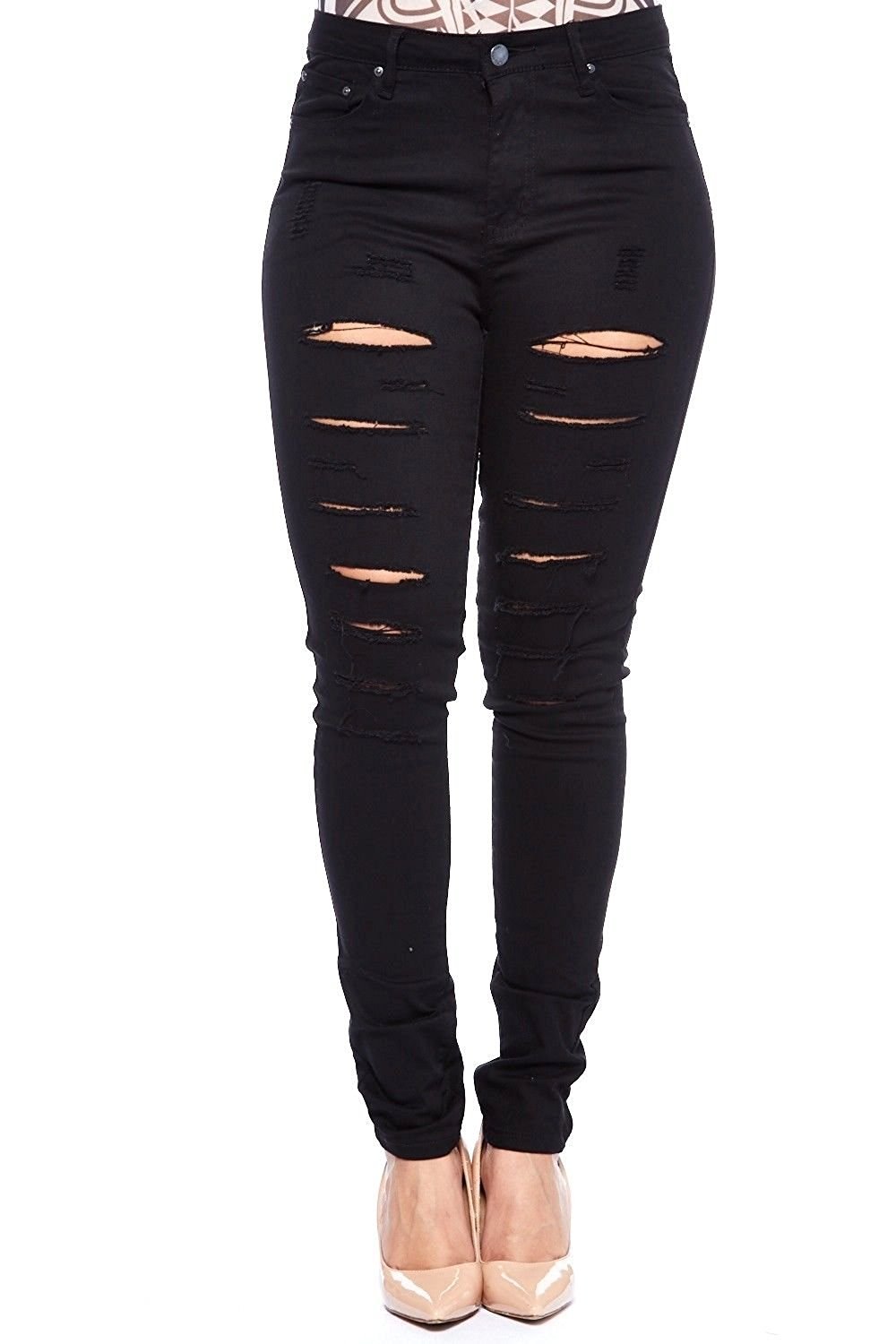 1826 JeansJack David/GAZOZ /926 Womens Plus Size Distressed Knee Hole Ripped Stretch Jeans Skinny Twill Pants