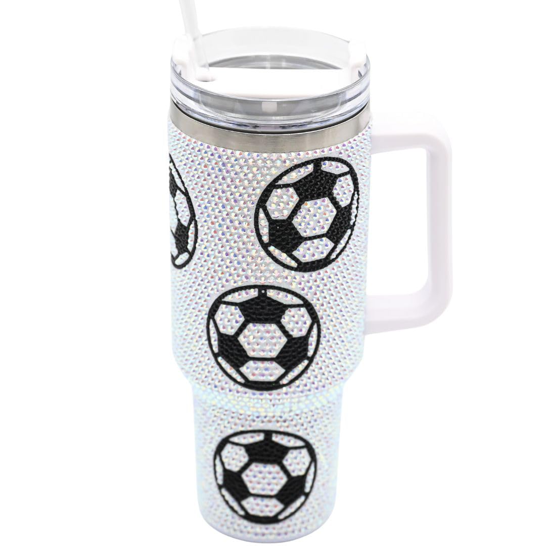 Trinkbecher mit Griff und Strohhalm (Fußball), Edelstahl, doppelwandig, isoliert, 1,2 l, SHD23054