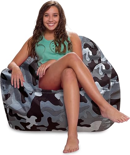 Miniatura 5 de Posh Creations Puf cómodo estructurado para jugar leer y ver la televisión sala Malibú nailon camuflaje gris y blanco