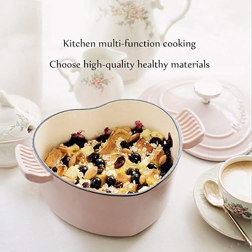 Miniatura 3 de Cacerola en forma de corazón de 19 L multifuncional de hierro fundido esmaltado con tapa sartén antiadherente para cocinar al vapor hornear asar