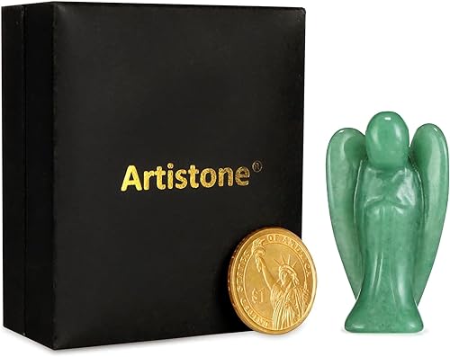 Miniatura 6 de Artistone Figuras de ángel de piedra de jade verde, aventurina, ángel de la guarda, estatua de cristal curativo de 2 pulgadas, decoración del hogar