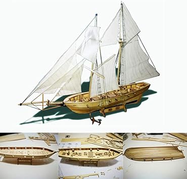 Gigicloud DIY Hobby Wooden Ship, 1/100 Scale Ship Model Building Kits Sailboat DIY Hobby Home Decoration Science Equipmen Assembly Model Boat Kits Sailing Boat Kit Decor Toy Gift for Kids