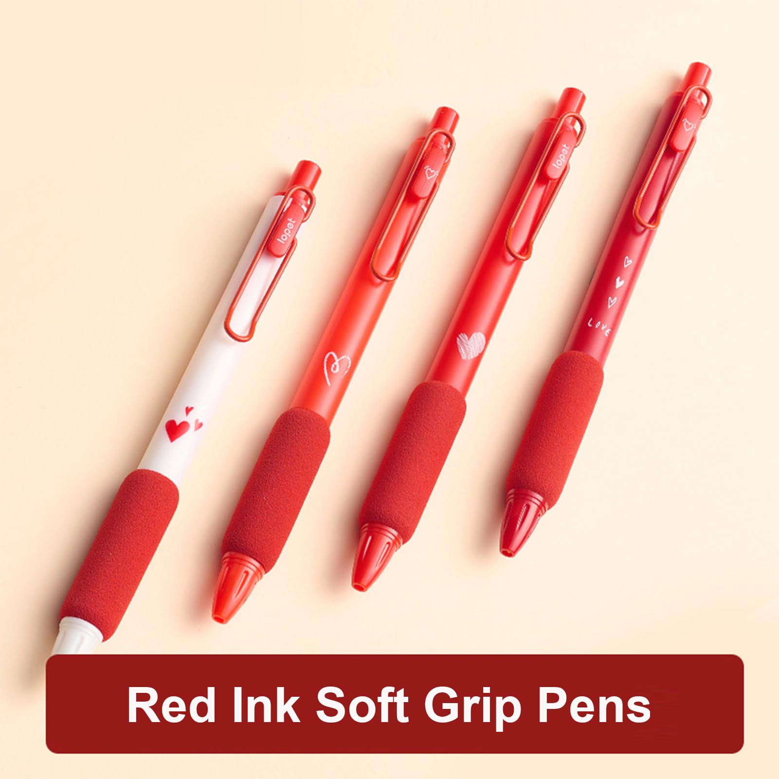 MOZXIRZ Gelschreiber mit roter Tinte, einziehbar, niedliches Liebesherz, 0,5 mm, Schreibstift, Büro, Schulbedarf für Mädchen, Jungen, Frauen, Männer, 4 Stück (4 Stück rote Tinte)